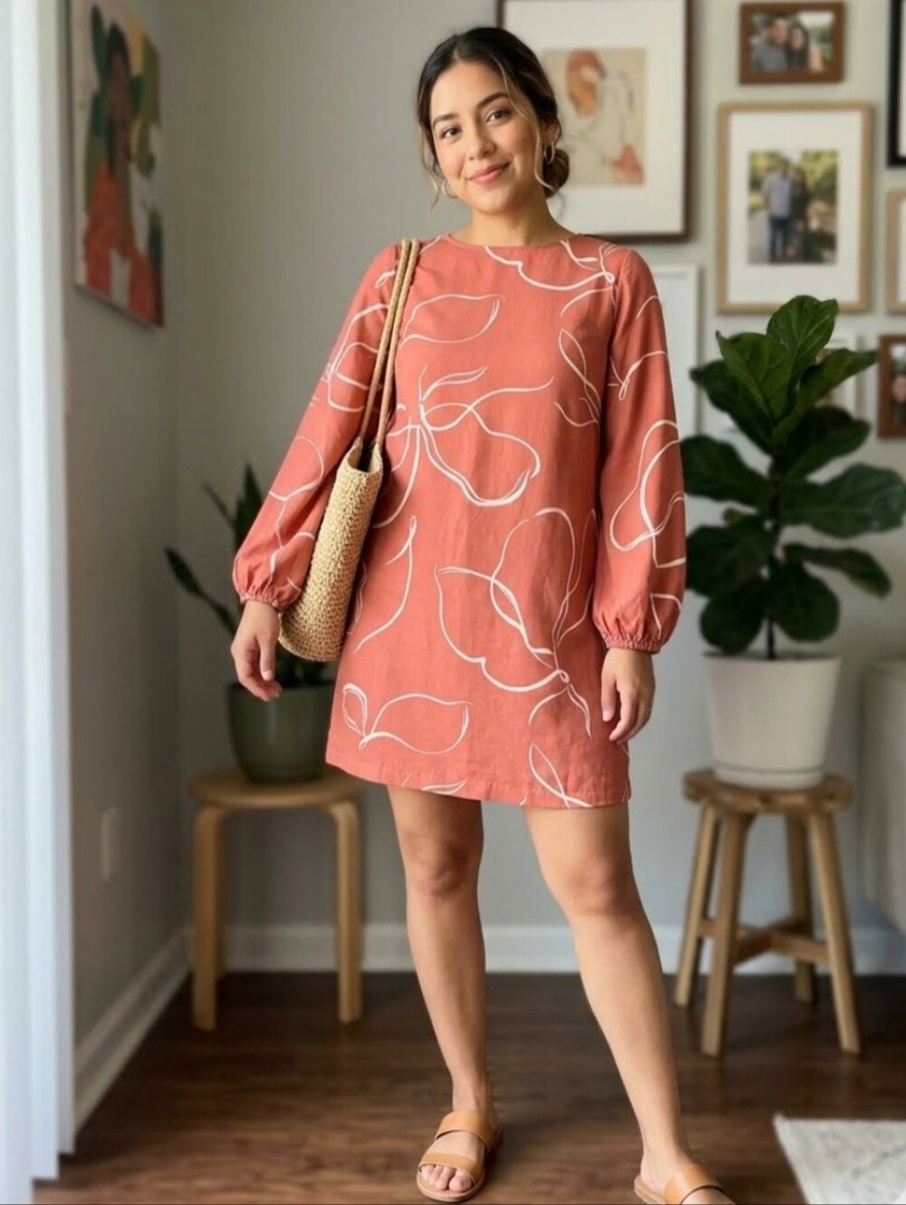 a new day Coral Mini Dress with White Abstract Floral